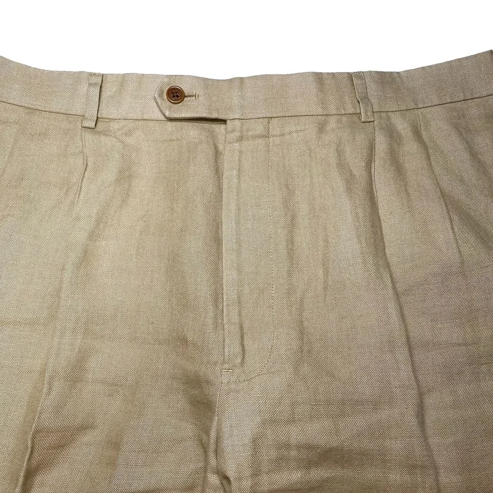 Brooks Brothers Irish Linen Pants 38x32 Pleated Wheat Brown Quiet Luxury